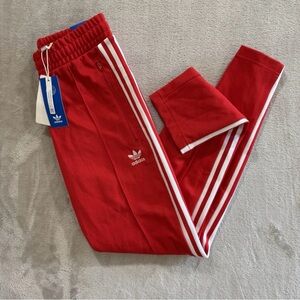 Adidas Red Joggers with White Stripes